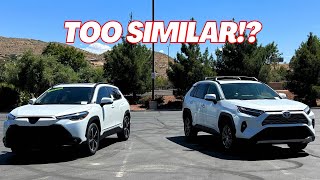 2024 COROLLA CROSS HYBRID vs RAV4 Review and size comparison [upl. by Htebzile]