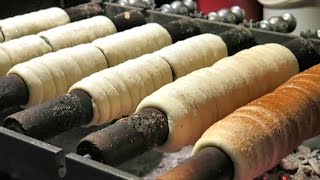 Street Food of Prague Czech Republic The Trdelník Sweet Pastry from Slovakia [upl. by Eskil739]