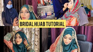 Bridal hijab tutorial  my first make up collaboration  aj 5 lagon ka nme liya h [upl. by Newcomb]