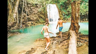 Bringing the World To You A floating raft hotel amp waterfalls in Kanchanaburi Thailand 360° video [upl. by Sined]