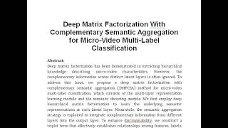 Deep Matrix Factorization With Complementary Semantic Aggregation for Micro Video Multi Label Classi [upl. by Merna]