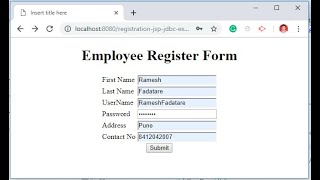 Registration Form using JSP  Servlet  JDBC  MySQL Database Example [upl. by Liana888]