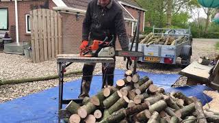 Supersnel stammen zagen met kettingzaag  very fast chainsaw sawing of thin tree trunks [upl. by Walli]