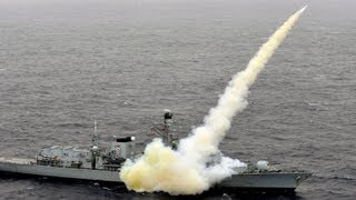 Royal Navy Type 23 Frigate HMS Montrose F236 Fires Harpoon AntiShip Missiles [upl. by Rowney]