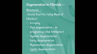 Degeneration in Fibroid mnemonic  Avoid Red Hot Fatty Meat of Chickenobstetrics amp gynaecology [upl. by Aldarcy]