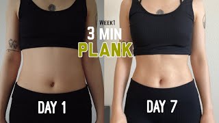 Week1 🔥3 min PLANK workout to get flat belly 14 Days Plank Challenge [upl. by Strohben]