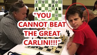 13 Year Old Master Rated 2411 Trash Talks Carlini NM Ruthless Robert vs The Great Carlini [upl. by Ashman]