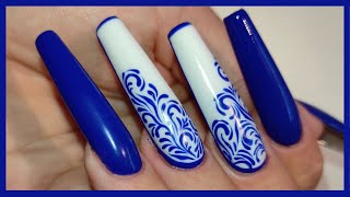 Schnörkel Nailart in Blau und Weiß [upl. by Kee]