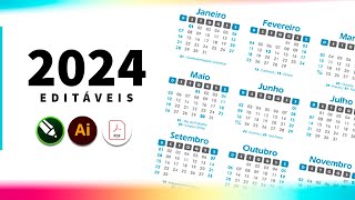 Calendários 2024 editáveis CDR  AI  PDF [upl. by Eednil955]