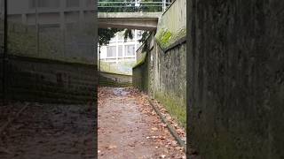 Rocky path lengthwise monastery wall EstavayerleLac Switzerland suisse travel city [upl. by Rolyks15]