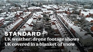 UK weather drone footage across England as the UK is covered in a blanket of snow [upl. by Marijane]