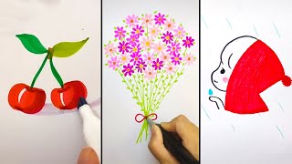 SIMPLE DRAWING TRICKS HOW TO DRAW EASY WITH MARKERS DRAWINGS IDEAS FOR BEGINNERS [upl. by Uno884]