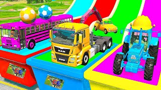 Double Flatbed Trailer Truck vs Speedbumps Train vs Cars  Tractor vs Train BeamngDrive 006 [upl. by Sudderth925]