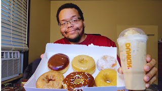 ASMR Dunkin Donuts Mukbang  Close Whispers Eating Sounds Slow Whispers [upl. by Lamej]