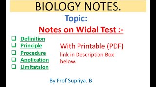 Notes on WIDAL TEST Definition Principle Procedure Application amp Limitataions [upl. by Ysabel386]