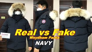 Real vs Fake Canada Goose Wyndham Parka Navy Color [upl. by Jankell]