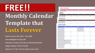 Free Download Eternal Monthly Calendar Excel Template [upl. by Randene]