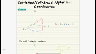 7  CartesianCylindricalSpherical Coordinates [upl. by Atekram253]