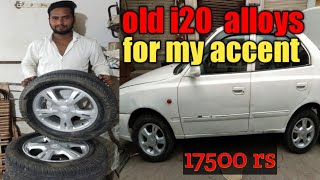 hyundai accent second hand alloys with tyres  old i20 k alloys wheel for my accent crazy vlogger [upl. by Essirahc789]