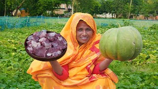 NEVER SEEN BEFORE THIS MUSKMELON BEEF RECIPE Raw Muskmelon Beef Gravy Cooking in Village BEEF CURRY [upl. by Selohcin355]