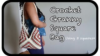 Crochet granny square tote bag  using 3 squares [upl. by Fiorenze62]