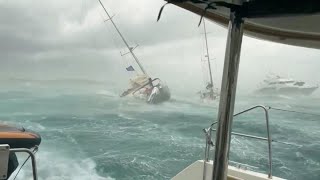 Spain storm surge destroys ships in Formentera Extreme weather causes chaos across multiple cities [upl. by Dominus]