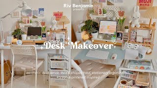 Aesthetic Desk Makeover  IKEA haul stationery organization Pinterest amp Koreaninspired 🌷✨ [upl. by Oinolopa]