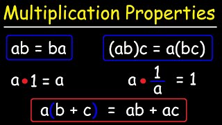 Multiplication Properties  Commutative Associative Inverse Identity Distributive  Algebra [upl. by Eiten]