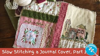 Slow Stitching a Journal Cover Adding Inktense Color Part 2 [upl. by Millie827]