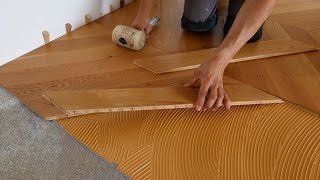 How To Install Chevron Parquet Flooring [upl. by Yadsnil]