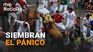 SAN FERMÍN 2022 El QUINTO ENCIERRO el MÁS PELIGROSO con los TOROS de CEBADA GAGO  RTVE Noticias [upl. by Baniaz]