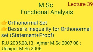 Orthonormal set and Bessels inequality in Hilbert space in Functional Analysis [upl. by Ztnaj899]