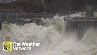 RAW Visuals of angry river in Bracebridge ON due to flooding [upl. by Ferdy]