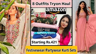 🌻Amazon KurtiKurta Set Haul Starting Rs421😀Amazon Festive Special Kurtis Amazon Haul [upl. by Uehttam]