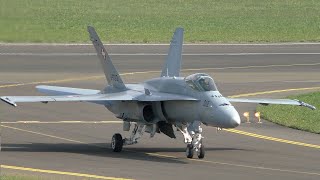 AIRPOWER 24  Swiss Air Force FA18C Hornet J5013 landing at Zeltweg Air Base [upl. by Ahtiekal602]