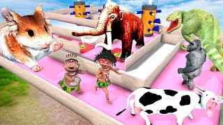 Maze Escape Challenge Cow Mammoth Elephant Gorilla Monkey Hamster Wild Animal Games [upl. by Nnahsal848]