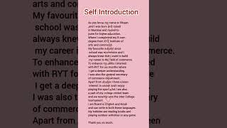 self Introduction । self Introduction for fresher । short selfIntroduction [upl. by Ursas279]