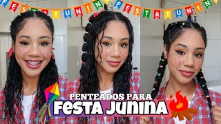 3 Penteados Simples Para Festa Junina  Cabelo Cacheado 🎉 [upl. by Lleznov]