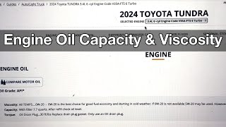 2024 Toyota Tundra Engine Oil Capacity Viscosity Oil Drain Plug Torque Specifications  how much oil [upl. by Tlihcox115]