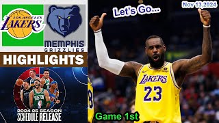 Los Angeles Lakers vs Memphis Grizzlies GAME 1st QTR HIGHLIGHTS Nov 13 2024  20242025 NBA Season [upl. by Aisena]