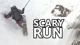 Scary Run Down Corbets Couloir Snowboarding [upl. by Llenrag512]