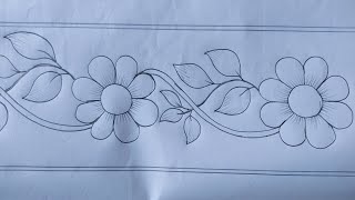 Hand embroidery new floral border line design drawing tutorialবর্ডার লাইন ডিজাইন আঁকা শিখুন [upl. by Dragone]