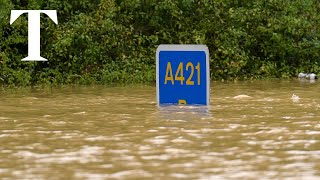 Flooding swamps England as month’s worth of rain falls in a day [upl. by Aerdna726]