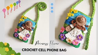 Crochet cell phone bag garden loving girl  subtitle [upl. by Bogosian38]