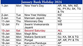 Bank Holiday 2024 January  January Bank Holiday 2024  List of Bank Holidays in January 2024 [upl. by Constantine886]