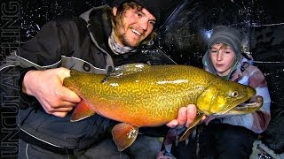 Sightfishing Ice Tiger Trout  Uncut Angling  January 23 2014 [upl. by Atirehgram]