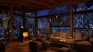 Cozy Winter Cabin With Wind Snowstorm And Crackling Fireplace  Ambience To Relax And Sleep [upl. by Mick]