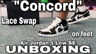 UNBOXING 2023 “CONCORD” AIR JORDAN 1 LOW SE  LACE SWAP [upl. by Heddy]