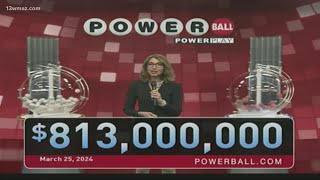 Powerball Numbers March 25 2024  813 million jackpot [upl. by Amber232]