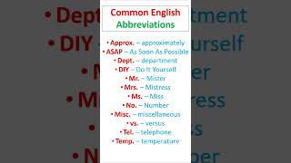 Common Abbreviations list in English english englishlearning englishgrammar englishvocabulary [upl. by Eyaf]